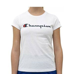 Champion Girls' Original Short Sleeve T-Shirt White Navy Logo Athletic Size Med